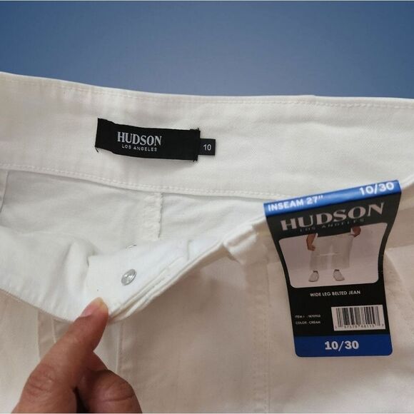 Hudson Jeans Women Wide-Led White Pants Premium Stretch Denim in Trendy Size 10 - Picture 3 of 15